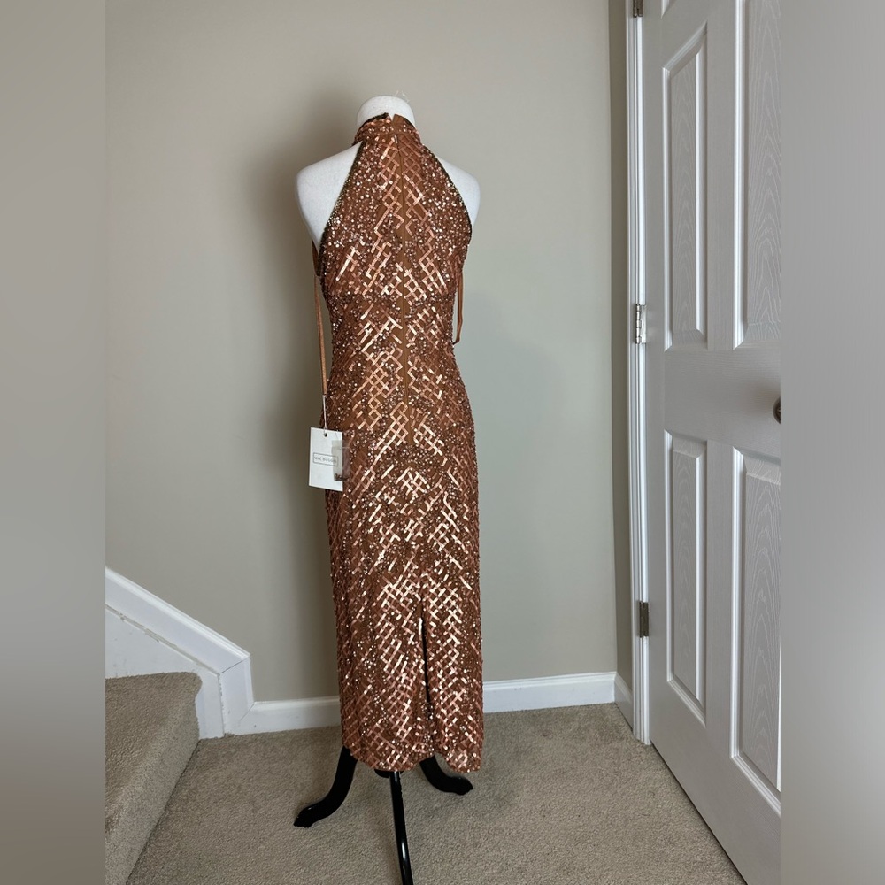 Mac Duggal Copper Brown Sequin Patterned Midi Dre… - image 8